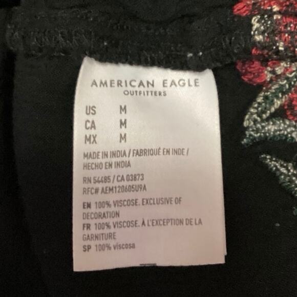 American Eagle Black Floral Embroidered Long Sleeve Cutout Peplum Blouse Top M - Picture 5 of 5